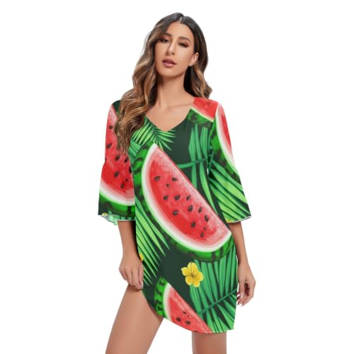 Robe en V pour femme motif pastèques vertes et rouges en taille unique