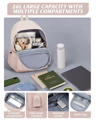 Classic Backpacks For School Teens Girls Boys, Lightweight Casual Daypacks Middle Students Backpck, Cute High School Bookbag, Simple College Backpack for Women Men(Pink)3