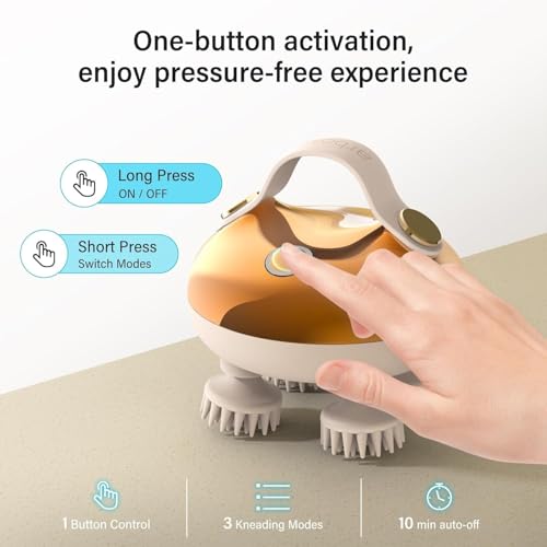 Image of Electric Scalp Massager for Hair Growth - Portable Rechargeable Head Massager, Waterproof Handheld Hair Scratcher With 8 Removable Massage Claws, Stress Relief, Gold