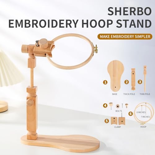 Sherbo Adjustable Beechwood Embroidery Hoop Stand with 6/7 Inch Hoops product image