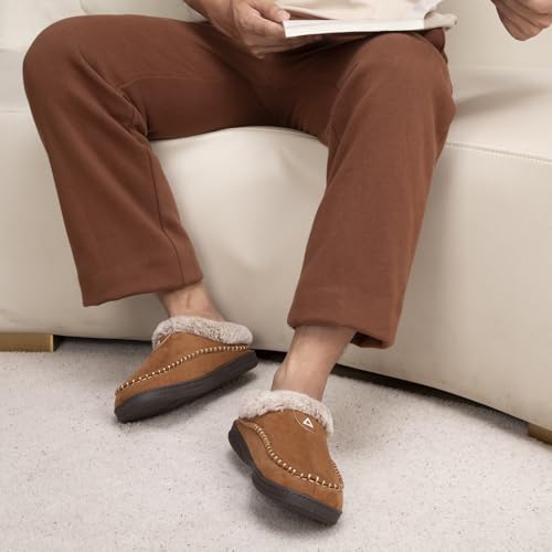 Image of ATHMILE Slippers for Men Warm Moccasin Memory Foam House Shoes Indoor | Outdoor Fuzzy Plush Fluffy Lined Clog Wide Slip-on Loafer for Home Bedroom Dad Gifts