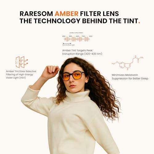 Image of Premium Amber Tinted 100% Blue Light Glasses -100% UVA /UVB Blue Light Eyeglasses, Computer & Gaming Glasses - For Men & Women, Anti-Glare, Eye Strain Relief, Sleep Enhancement.