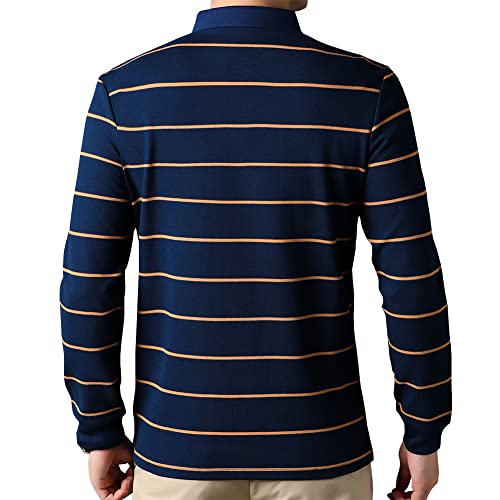 Mens Casual Cotton Striped Slim Fit Long Sleeve Collared T Shirt Polo Shirts3