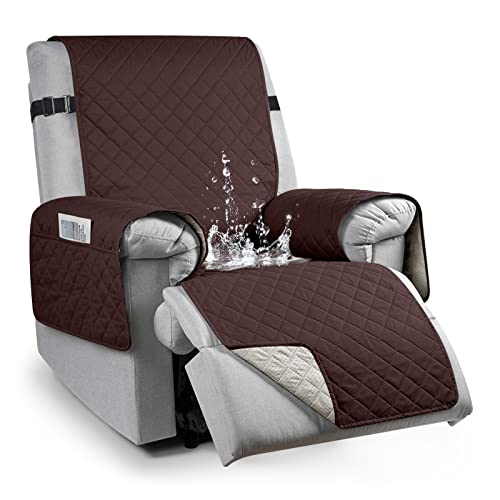 Image of KinCam 100% Waterproof Recliner Chair Cover, Reclining Couch Covers for Pets, Dogs, Recliner Couch Slipcover Furniture Protector with Elastic Straps for Kids(23.6 inch, Dark Coffee)