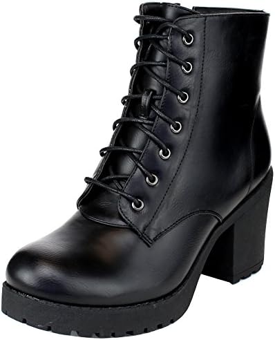 Club-02 Women's Lace Up Side Zip Platform Chunky Combat Ankle Booties