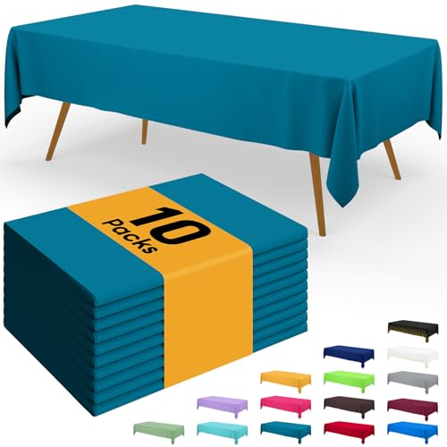 Image of Smiry Disposable Table Cloth - 10 Pack, 54 x 108 Inch Waterproof Rectangle Tablecloths for Parties, Decorative Plastic Table Cover, Leakproof & Sturdy, Aqua