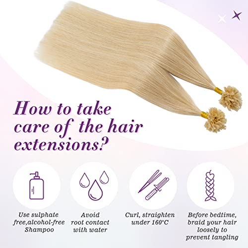 Sleekalon U Tip Hair Extensions Human Hair Keratin Utip Hair Extensions Pre Bonded Hot Fusion Hair Extensions Silky Straight Real Hair Blonde U Tip Keratin Extension, 16 Inch 100 Strands 50G #24 #TOP4