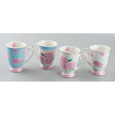 New Bone China Mugs Set of 4 Afternoon Tea Style Coffee Home Kitchen Office Cups Cover