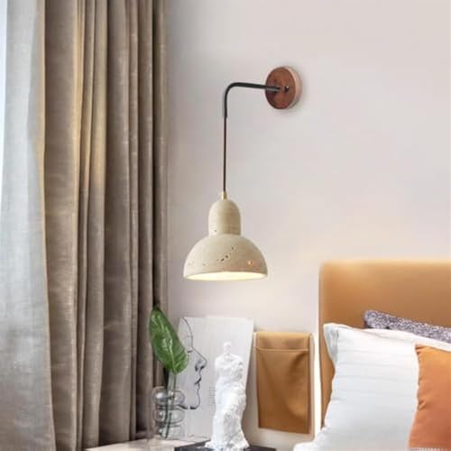 Lámpara de pared de travertino amarillo con cúpula japonesa para dormitorio 4