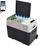 ZHIMAI Frigorifero auto da 40 l, frigo a compressore, frigorifero da viaggio, mini frigo, frigorifero per auto e con collegamento di alimentazione, in acciaio inox [classe di efficienza energetica F]