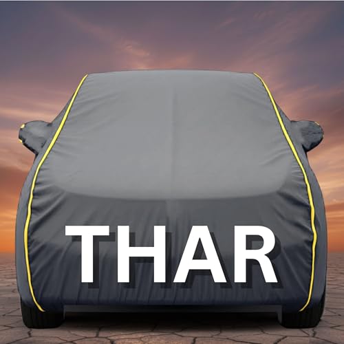 Image of Premium Grey Series 100% Waterproof Car Body Cover for Thar Cover (All Models) with Mirror Pockets | Triple Stitched, Elastic, Custom Fit, Heat Resistant, Anti-Dust, All-Weather Cover