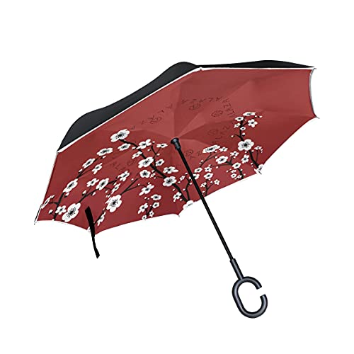 Parapluie inversé haut de gamme double couche avec motif floral résistant aux tempêtes