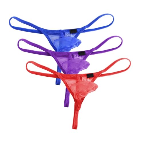 Men's Mesh See-Through Thong G-String Bikini Underwear with Pouch, Breathable Low-Waist Underpants for Men