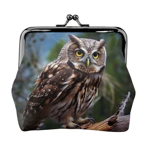 Porte-monnaie cuir synthétique à fermoir rétro et motif chouette sauvage