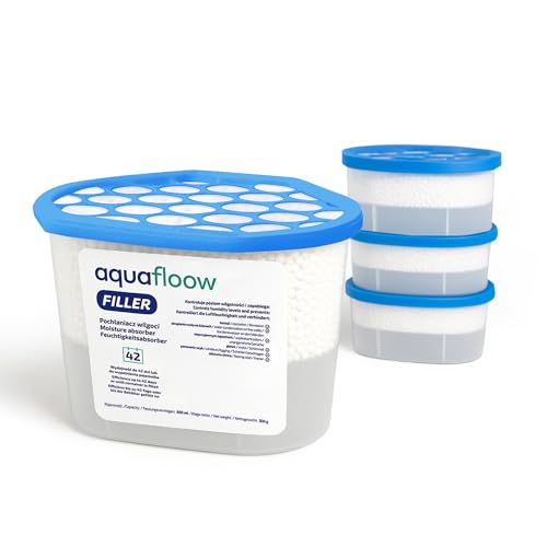 Aquafloow Deshumidificador 600 ml, Absorbente de humedad interior antihumedad para el hogar, producto antimoho para dormitorios, armarios, baños y sótanos – 4 unidades