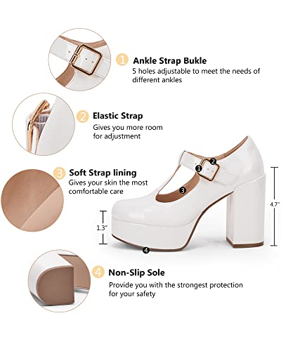 Image of Coutgo Womens' T-Strap Round Toe Chunky Platform Heels Patent Mary Jane Dress Shoes