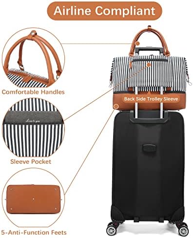 Sucipi Women's Travel Weekend Bag Carry On Tote Bag Canvas Duffle Bag Weekender Bags with Shoe Compartment and Toiletry Bag for Hospital Black S(16'') 7 Sucipi Women's Travel Weekend Bag Carry On Tote Bag Canvas Duffle Bag Weekender Bags with Shoe Compartment and Toiletry Bag for Hospital Black S(16'')