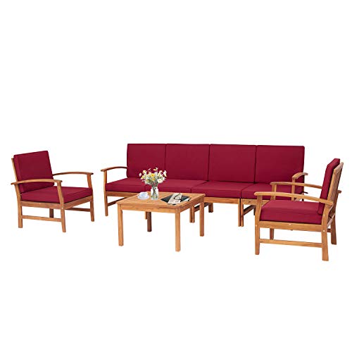 Kinbor Outdoor Sofa Set Patio Furniture Set 7 Piece Wood Patio Set Outdoor Sectional Sofa Couch For Patio Deck #TOP24