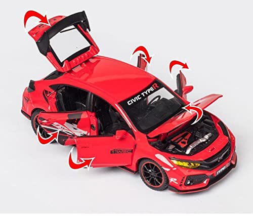 Image of DEUSON ECOM 1:32 Civic Type R Toy Car for Kids Diecast Metal Cars Pullback with Light Soundr Openable Door, White