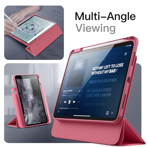 Image of JETech Magnetic Detachable Cover Case for iPad (A16) 11th /10th Generation (2025 /2022) with Pencil Holder, Removable Rotating Clear Cover, Portrait /Landscape Stand with Raised Screen View (Pink)