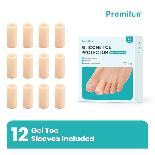 Image of Silicone Toe Protectors - 12 Pack Silicone Toe Sleeve for Hammer Toes, Corns, Calluses, Blisters - Soft Gel Toe Tube Pads for Pain Relief(Beige)