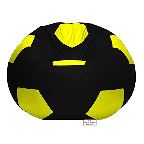 Image of RnS Rest 'n' Sleep - Bean Bag Football Chair Filled with Beans for Living Room, Bed Room for Relaxing, with 1 Year Warranty (Yellow /Black, XXXL)