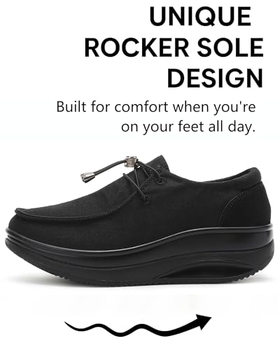 Image of Oude Women's Orthopedic Platform Loafers - 2 Inch Rocker Sole Boat Shoes with Arch Support, Comfortable Slip-Ons for Walking, Work, Nurses, Standing All Day