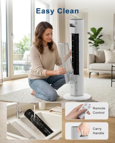 Image of Antarctic Star Tower Fan for Bedroom, 36 Inch Quiet Standing Cooling Fan with 3 Speeds 2 Modes, 23ft /s Velocity, 12H Timer, 85 Oscillating Bladeless Floor Fan with Remote for Home Office Dorm
