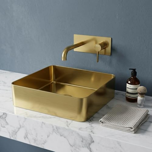 Image of Signora Basin 40x40 cm SS 304 Brushed Stainless Steel Counter Top Wash Basin for Bathroom | Luxury Finish Kitchen & Bathroom Sink | Get 2 Years Warrenty