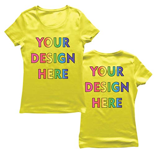 lepni.me Camiseta Mujer Impresi�n Personalizada de 2 Caras en el Frente y en la Parte Posterior, Texto Personalizado o Dise�o de su Propia Imagen (Large Amarillo Multicolor)