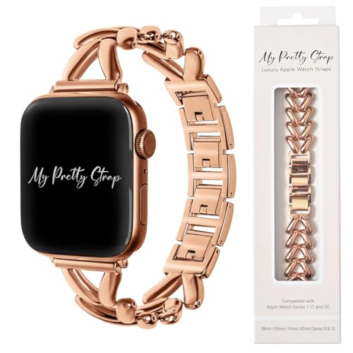 Image of My Pretty Strap - Compatible Apple Watch Band Strap, Stainless Steel Fashion iWatch Replacement Strap- Easy Resizing, No Tool Needed, Fits Most Wrists- Series 1-11, SE and Ultra