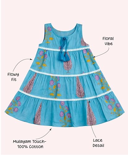 Image of The Magic Wand Kids Girls Casual Dresses, Knee Length Singlet Strap Fit & Flared Cotton Once Piece Stylish Frocks fo rBeach Summer Season Vacation