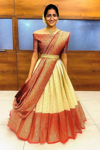 Image of ZITON ARICO MART Women's Indian Traditional Kanjivaram Silk Pure Weaving Lehenga Choli Along With Dupatta And Blouse Piece, Half Saree (Unstitched)