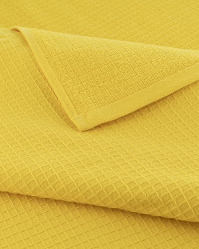 Image of Casa Copenhagen, Egyptian Cotton - Waffle Terry Towel 4 Piece 100% Cotton Large Bath Towel Set - Butter Yellow