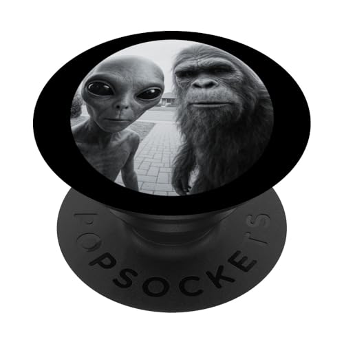 Alien and Bigfoot Sasquatch Timbre Cámara Ver Diseño Regalo PopSockets PopGrip Adhesivo
