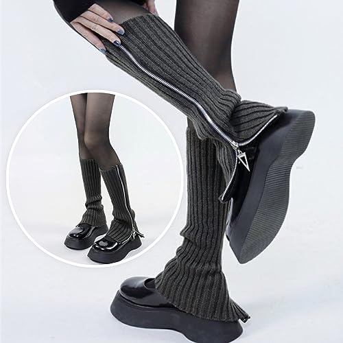 Grunge Leg Warmers Socks Fairy Grunge Cloth Socks High Knee Long Boot Knit Stack Zipper Socks for Women Girls Y2K3