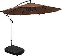 Kit Ombrelone Lateral Suspenso 3m Kauai Marrom + Base 55 Litros Piscina Jardim