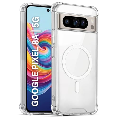 Image of TRUEUPGRADE Back Cover for Google Pixel 8A Non Mag-Safe Transparent PC + TPU Bumper Case with Magnetic Print Shockproof Protection (Transparent Mag-Safe)