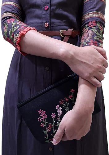 Image of Deeva Women's Clutch, a masterpiece with hand-embroidered floral design on luxurious silk fabric for an exquisite and elegant touch