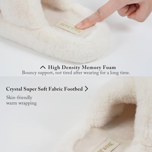 Image of SOULROSE Womens Slipper Open Toe Fuzzy House Slippers for Woman Platform Indoor Outdoor Cross Band Slippers with Anti-Slip Sole Furry Bedroom Memory Foam Gift Shoes
