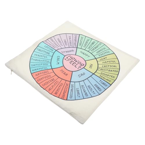PRETYZOOM Feelings Wheel Pillowcase 40X40Cm Square Linen Cushion Cover for Therapy Office Decor, Emotions Chart Throw Pillow Cover for Home Bedroom Sofa