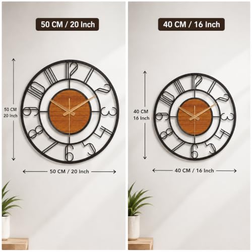 Image of Arabs Modern Metal & Wooden Wall Clock, Number PRO W, 40 CM | For Living Room Bedroom Office Kitchen, Stylish, Designer, Big Size
