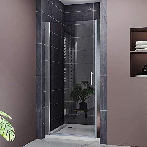 ELEGANT Pivot Hinged Frameless Shower Door, 3/16" Fold Clear Glass Shower Panel Pivot Swing Corner Shower Door, Chrome Finish (Pivot Door, 28'' x 72'')