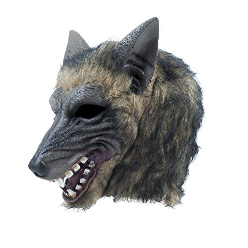 Bristol Novelty BM539 Máscara de lobo com efeito de pelo malhado, 1 unidade, castanho acinzentado, tamanho único, adulto, unissexo Halloween