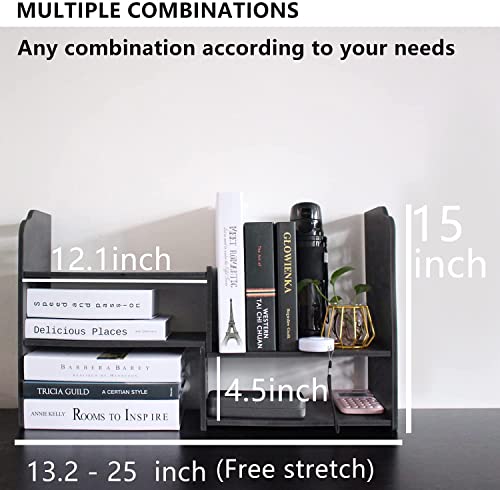 Image of YGYQZ Adjustable PVC Desktop Organizer Storage Rack - Black Desk Shelf for Office, Women, Dormitory & Home Decor
