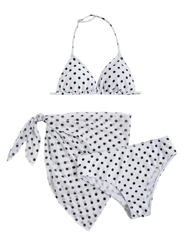 Image of SOLY HUX Girl's Summer Swimsuit Set Floral Halter Triangle Bikini Set with Wrap Skirts Beachwear