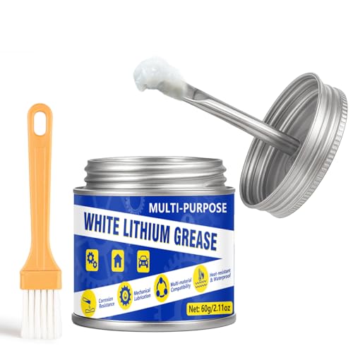 White Lithium Grease 60ml, Multi-Purpose Garage Door Lubricant with Brush, Bike Grease for Hinges, Bearings, Gears,Track Rail, Ideal for Household, Marine, Automotive, Industrial