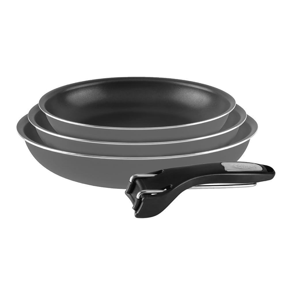 Sitram 712757 Set 3 padelle Sitramovible in alluminio pressato nero 20,24,28cm, rivestimento antiaderente senza PFOA, manico removibile - Tutte le fonti di calore compresa induzione, Bordo argento