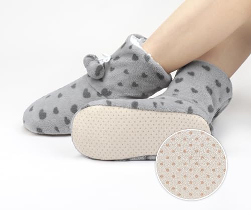 Image of DICUIRD Slipper Socks for Women,Fuzzy House Indoor Boots Slippers with Soft Soles,Warm Cozy Fluffy Sherpa Lined Booties Socks with Non Slip Bottom