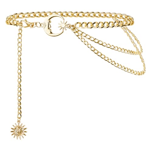 Gold Chain Belt for Women, Metal Waist Chain Link Belts for Dresses, Jumpsuit, Jeans, or Pirate Costume Accessories